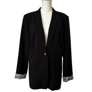 IMAN HSN Global Chic Shawl Collar Black Blazer Animal Print Cuffs‎ Size Medium